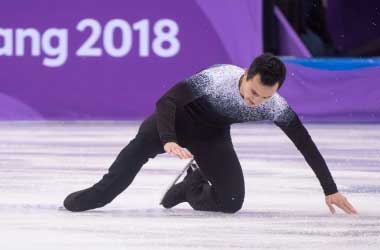 Patrick Chan falls during Mens competition at PyeongChang 2018