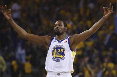 Kevin Durant celebrates against the San Antonio Spurs: NBA Playoffs - Game 5 First Round 2018