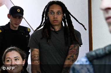 Brittney Griner arriving at a Russian Courtroom