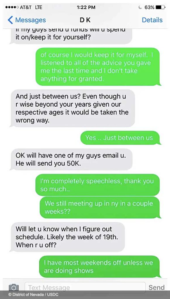 Screenshot of texts allegedly exchanged between Daryl Katz and Sage Humphries
