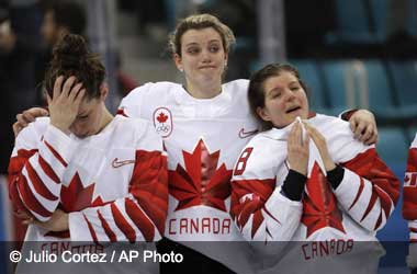 Team Canada (Women's Hockey) after losing gold medal match at PyeongChang 2018