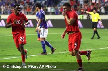 Lucas Cavallini celebrates scoring last minute winner versus Japan in Dubai warm up game