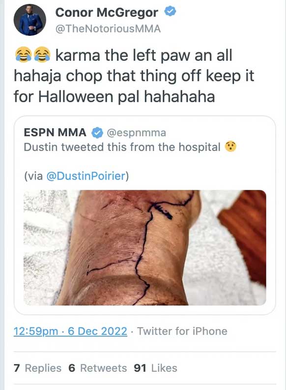 Conor McGregor pokes fun of Dustin Poirier's infection
