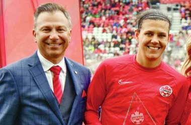 Nick Bontis and Christine Sinclair in 2019