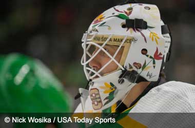 Marc-André Fleury wearing a Native American Heritage Mask