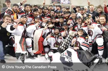 University of New Brunswick Reds celebrate winning the University Cup 2024