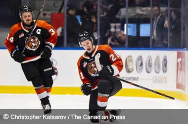 Ryder Ritchie Brings Medicine Hat Tigers A Win Against Moncton Wildcats At 2025 The Memorial Cup Ryder Ritchie celebrates scoring against Moncton Wildcats during the 2025 Memorial Cup