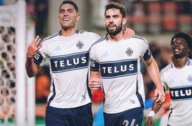 Daniel Ríos celebrates with goalscorer Brian White after sealing win against Houston Dynamo during 2025 MLS Season
