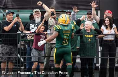 Edmonton Elks Claim First CFL Win with 39-33 Victory Over Ottawa Redblacks Justin Rankin celebrates a touchdown with fans against the Ottawa Redblacks during 2025 CFL Season