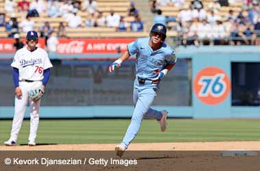 Ernie Clement rounds the bases during ninth inning win against the LA Dodgers in the 2025 MLB Season