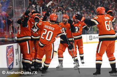 Ryan Poehling celebrates with teammates after scoring overtime winner in Game 4 First Round NHL Playoffs 2026 against the Edmonton Oilers