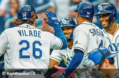 Tampa Bay Rays players celebrate win over the Toronto Blue Jays during 2026 MLB Season